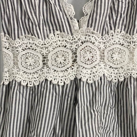 Sage Black and White Striped Lace Trim Romper - Picture 3 of 13